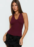 Lynford Chiffon Detail Halter Top Wine