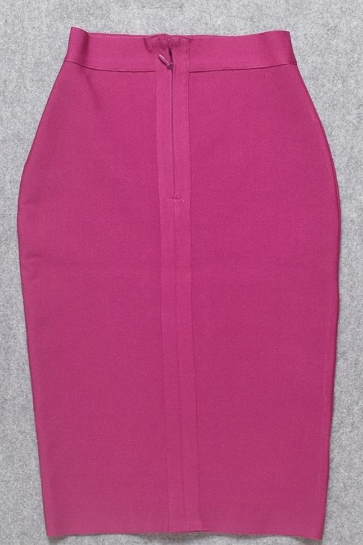 Pencil High Waist Bandage Knee Length Skirt Magenta Pink