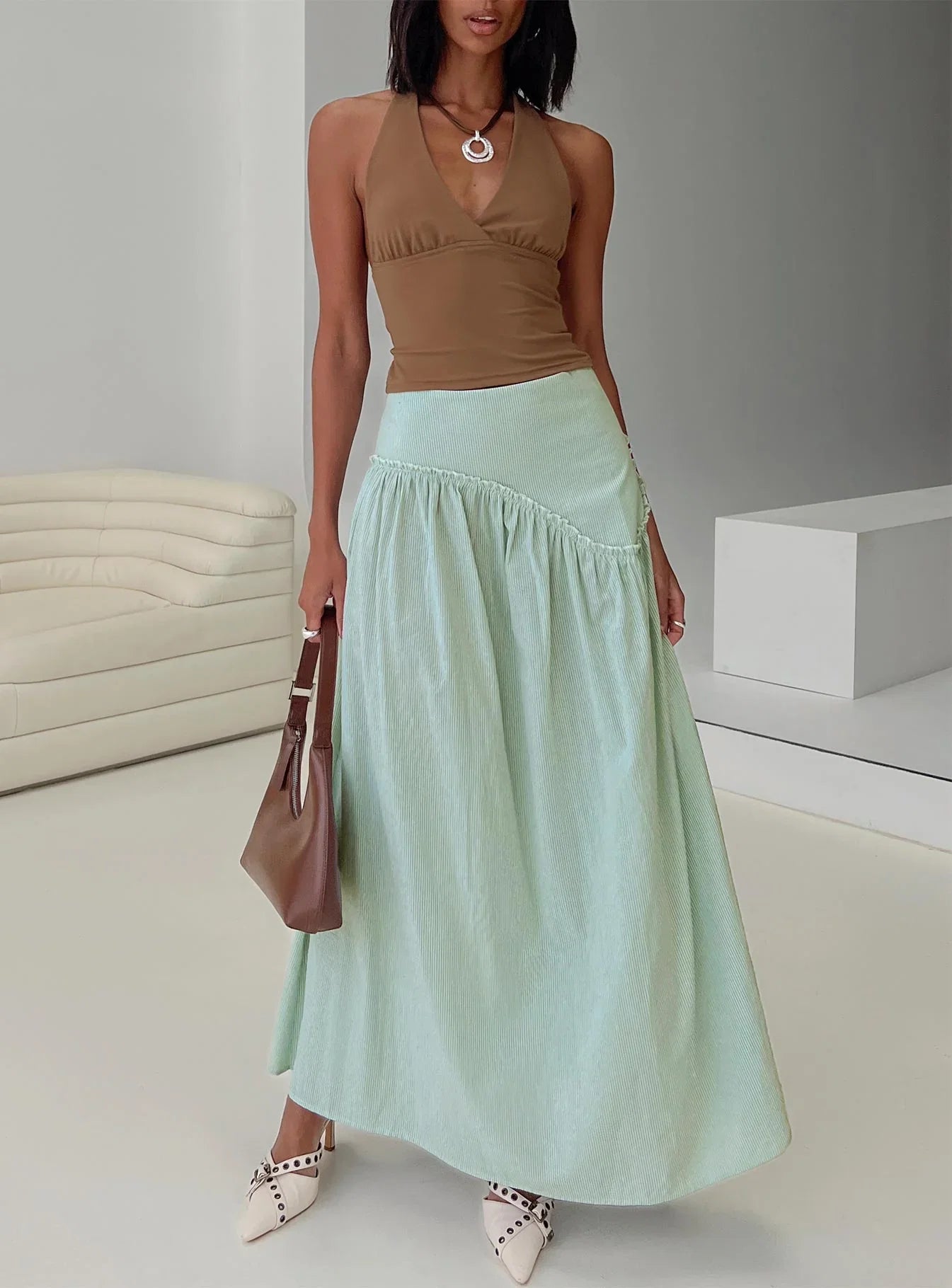 Yasemine Maxi Skirt Green White