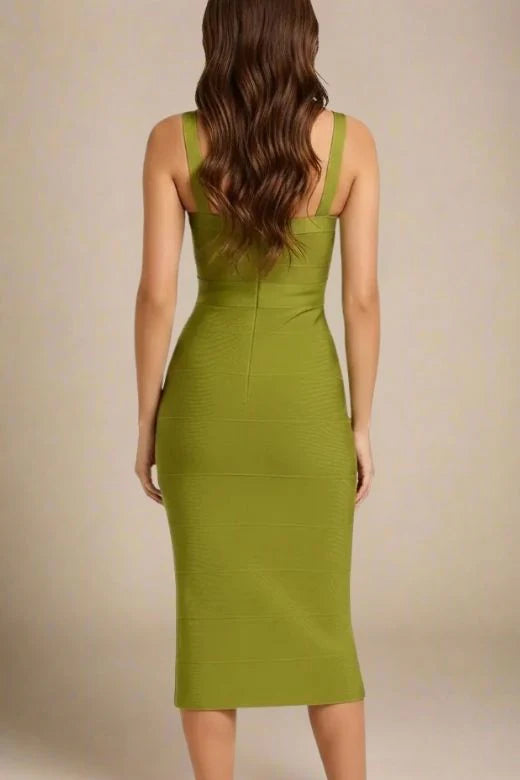 Heidi Bandage Midi Dress Olive Green
