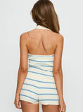 Adiana Halter Knit Top Cream Blue Stripe