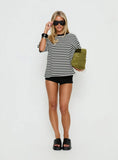 Settle Down Short Sleeve Top Black / White Stripe