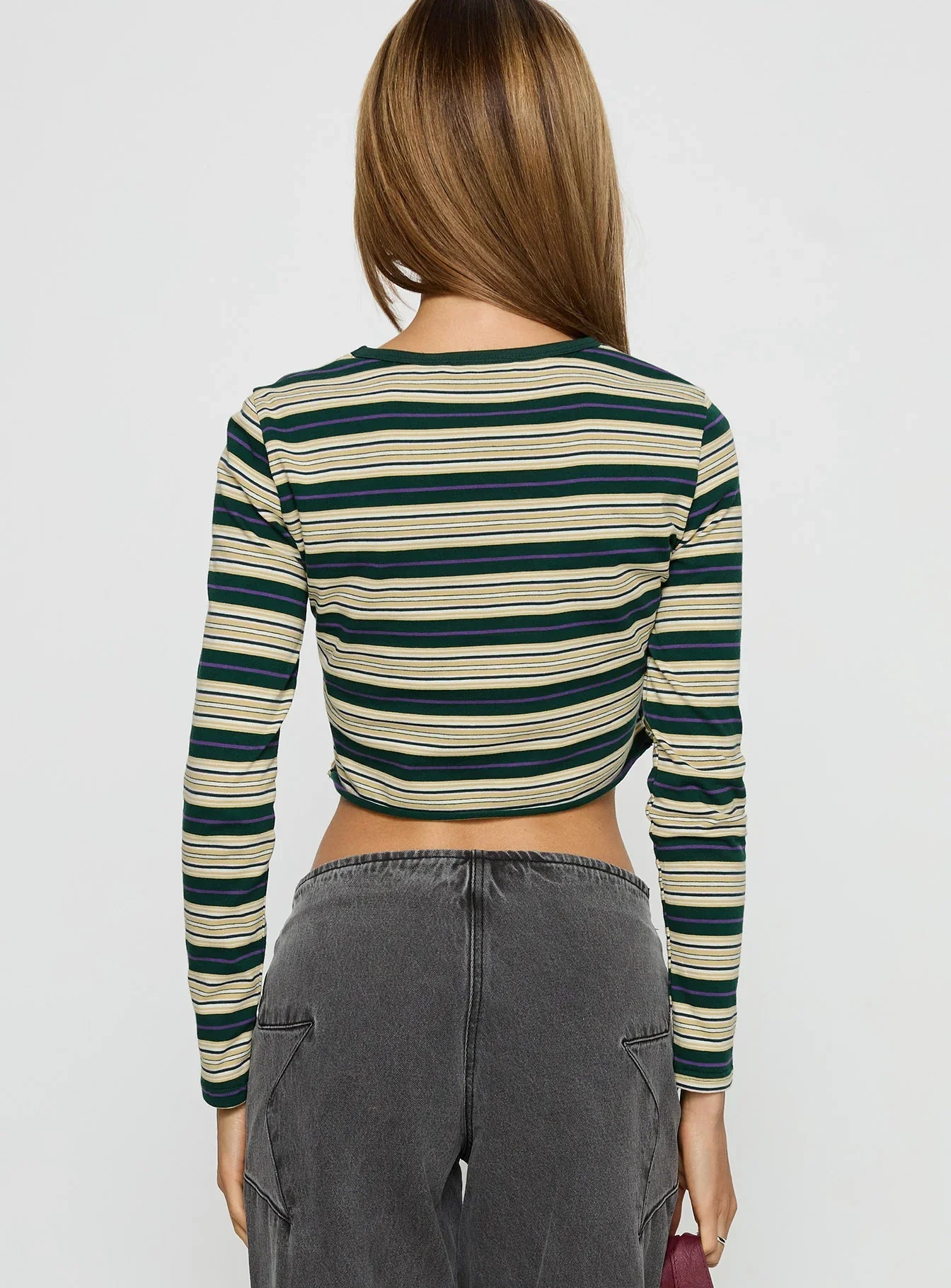 Bentlea Long Sleeve Top Green Yellow Stripe