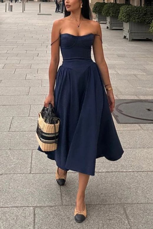 Everly Midi Dress Navy Blue Sale
