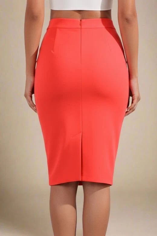 Pencil High Waist Bandage Knee Length Skirt Lipstick Red