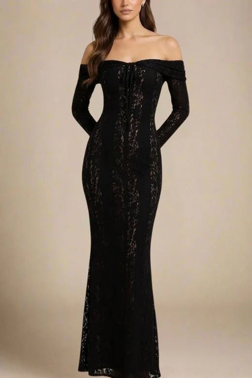 Rose Long Sleeve Bodycon Maxi Dress Classic Black