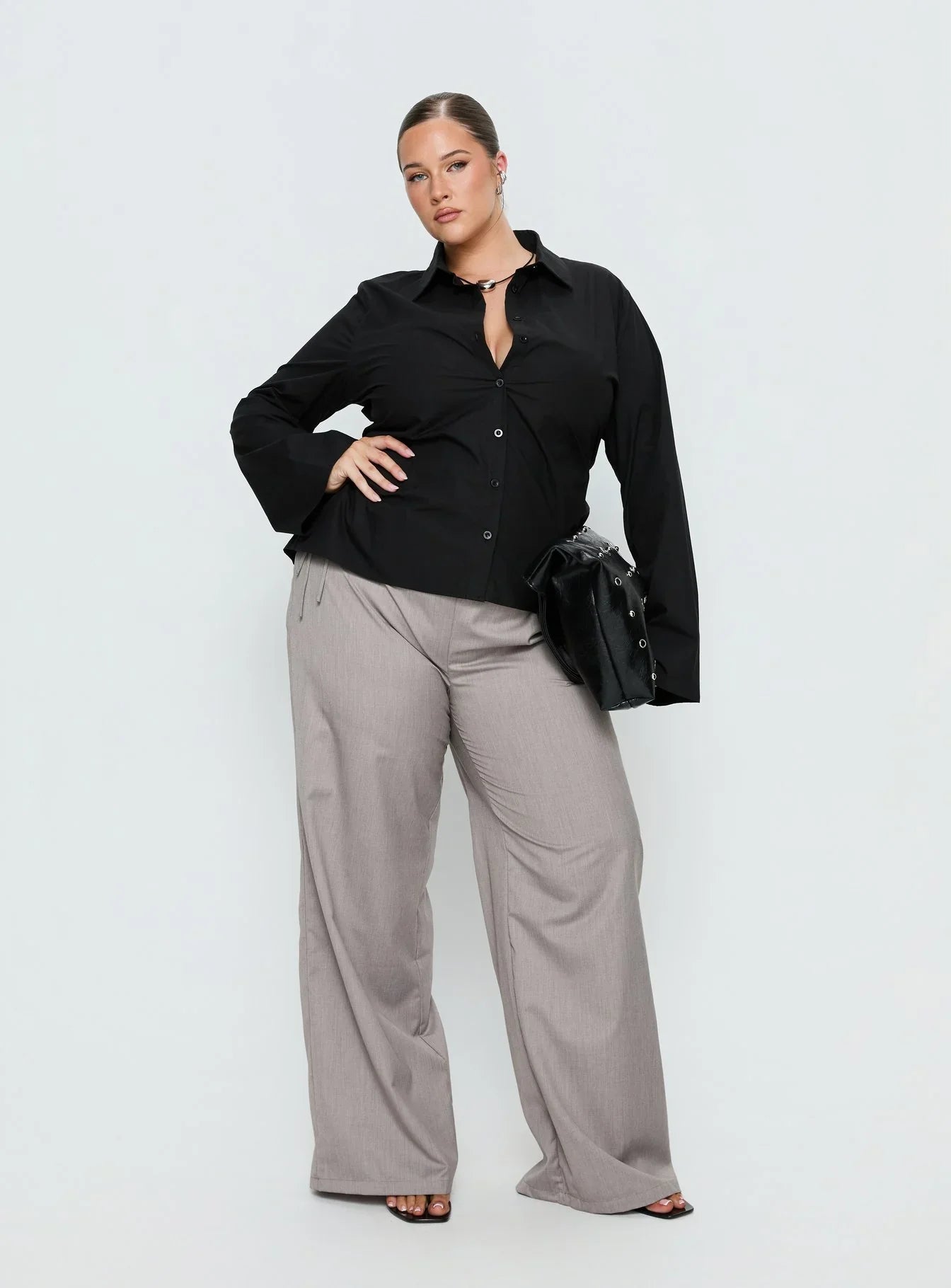 Eryx Tie Back Button Up Top Black Curve