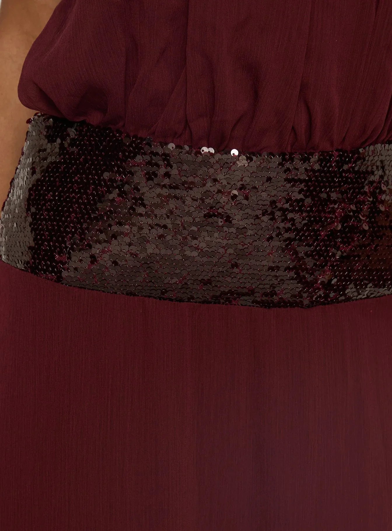 Darwinn Drop Waist Sequin Detail Maxi Dress Burgundy