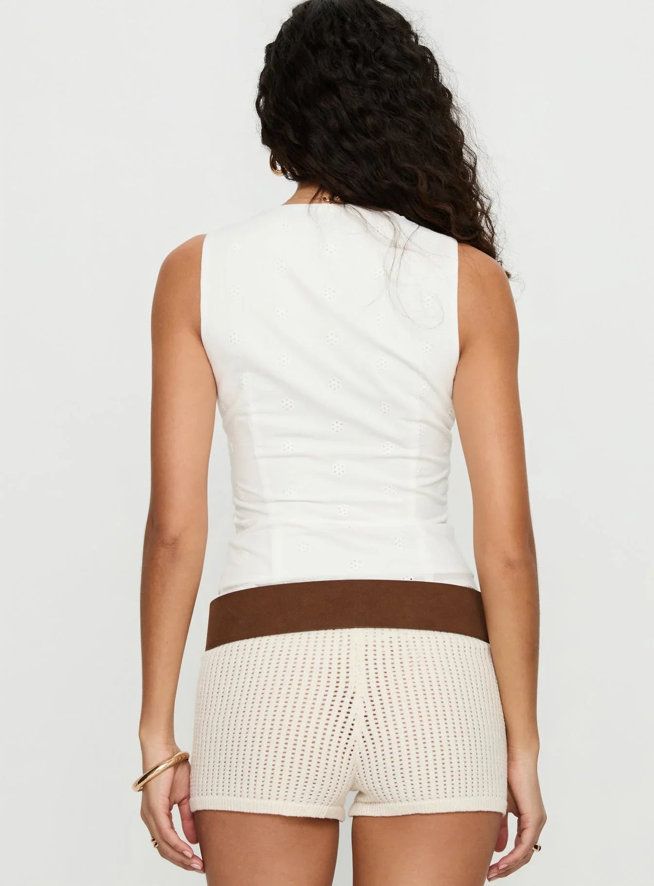 Speechless Sleeveless Lace Trim Top White