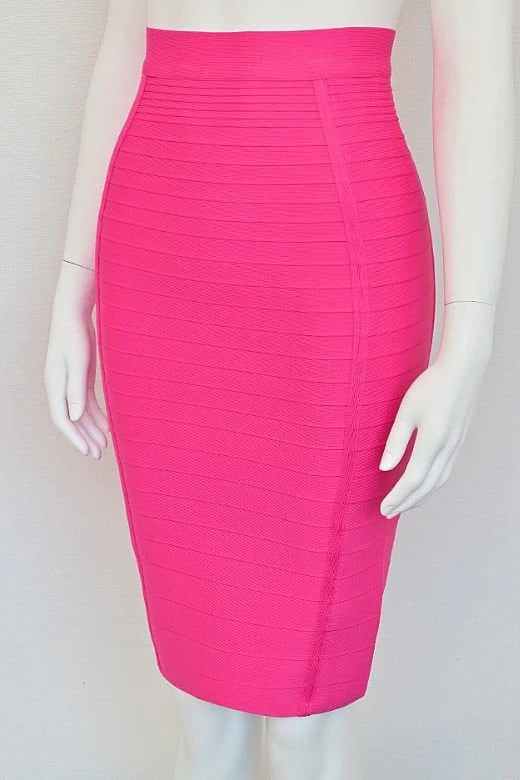 Pencil Bandage Knitted Knee Length Skirt Hot Pink