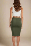Pencil High Waist Bandage Knee Length Skirt Olive Green