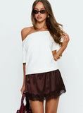 Orlynn Satin Lace Trim Mini Skirt Brown