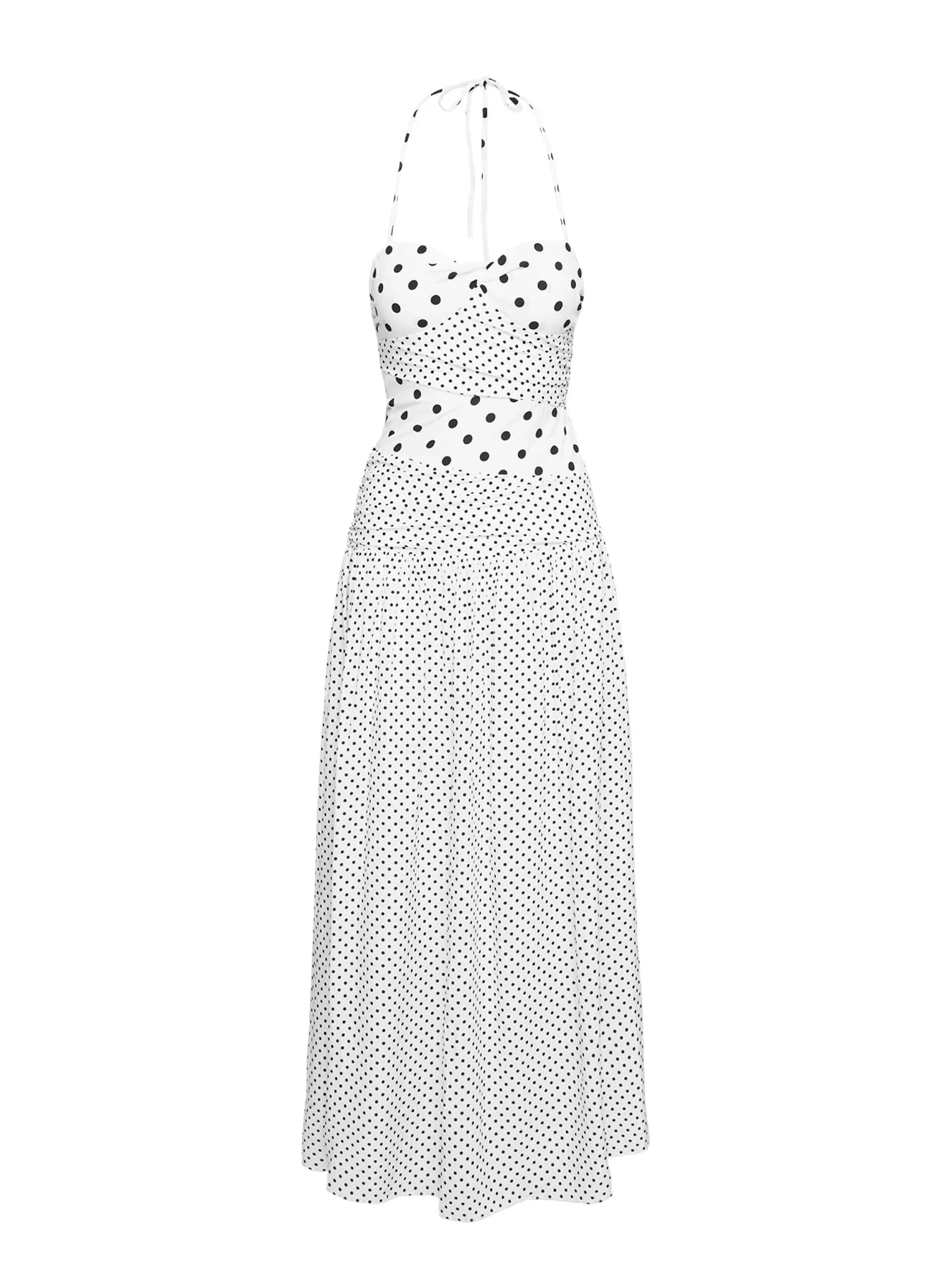 Marguerite Halter Maxi Dress White Polka Petite
