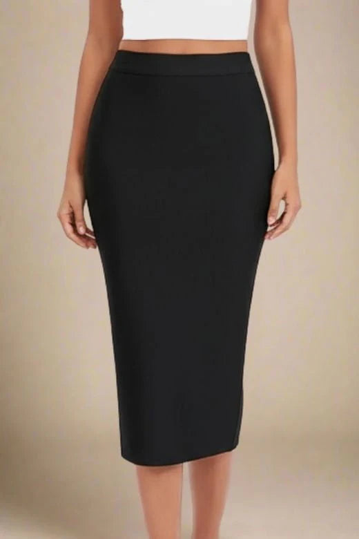 Pencil High Waist Bandage Midi Skirt Classic Black
