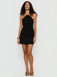 Quenbie Hardware Halter Mini Dress Black