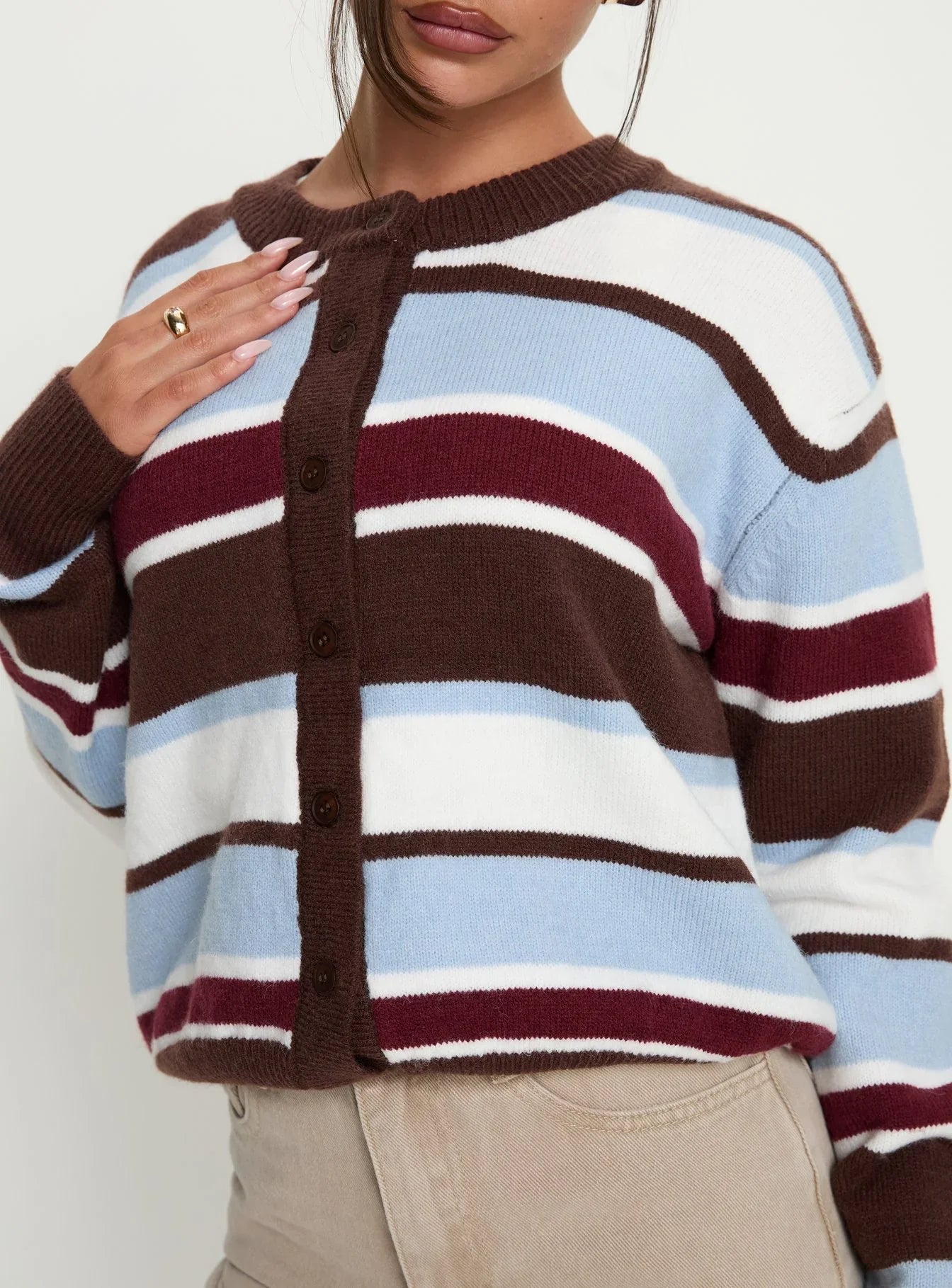 Soline Knit Cardigan Blue Brown Stripe
