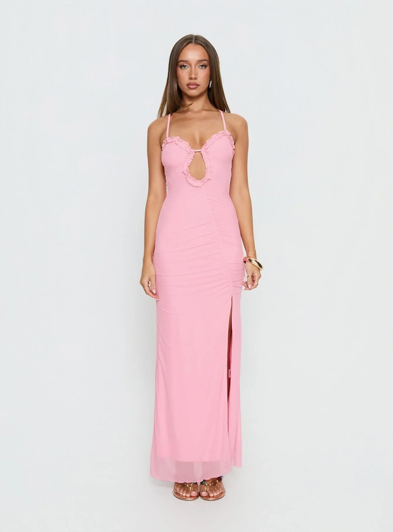Soulina Ruched Maxi Dress Pink