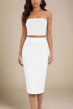 Pencil High Waist Bandage Midi Skirt White Pearl