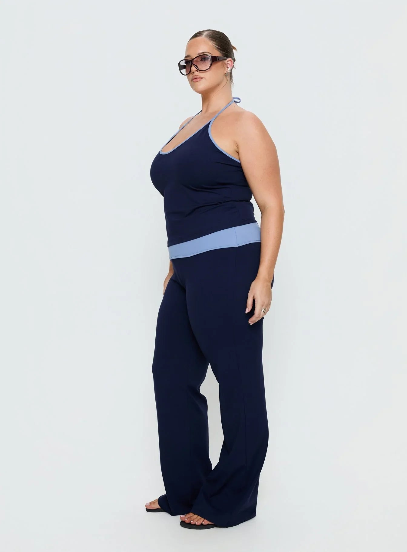 Kobee Jersey Flare Pants Navy / Light Blue Curve