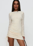 Que Sera Long Sleeve Mini Dress Cream