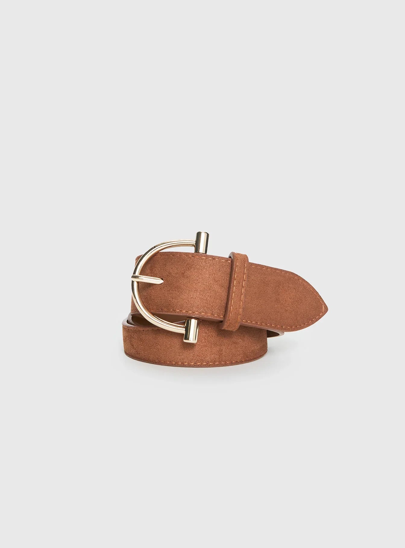 Runey Faux Suede Belt Brown Gold