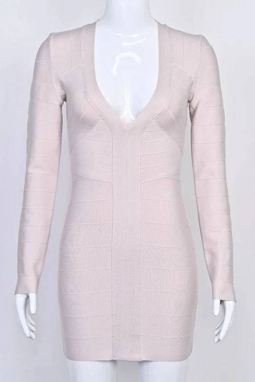Lisa Long Sleeve Bandage Mini Dress Cream
