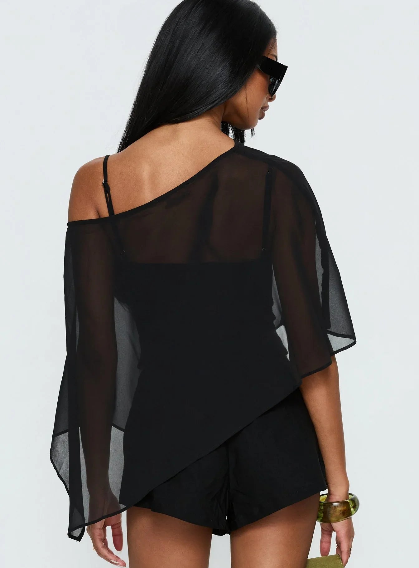 Senzo Chiffon Poncho Top Black