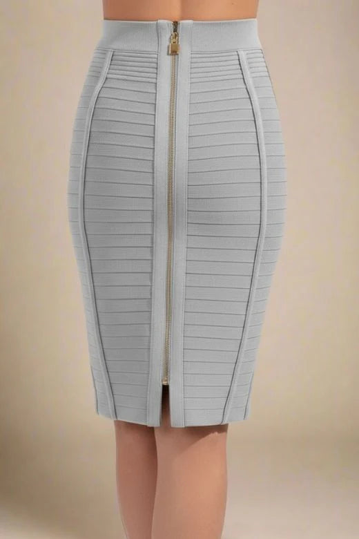 Pencil Bandage Knitted Knee Length Skirt Steel Grey