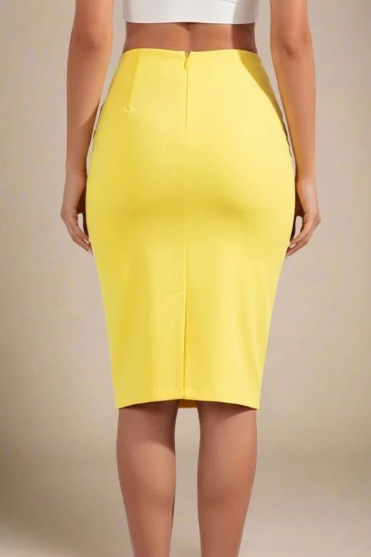 Pencil High Waist Bandage Knee Length Skirt Sun Yellow