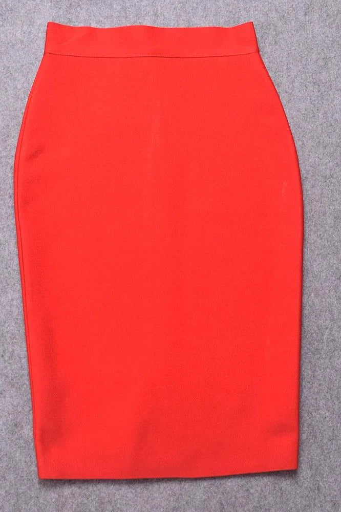 Pencil High Waist Bandage Knee Length Skirt Lipstick Red