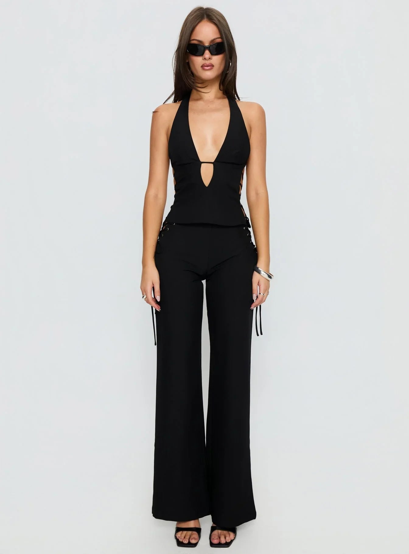 Riane Lace Up Pants Black