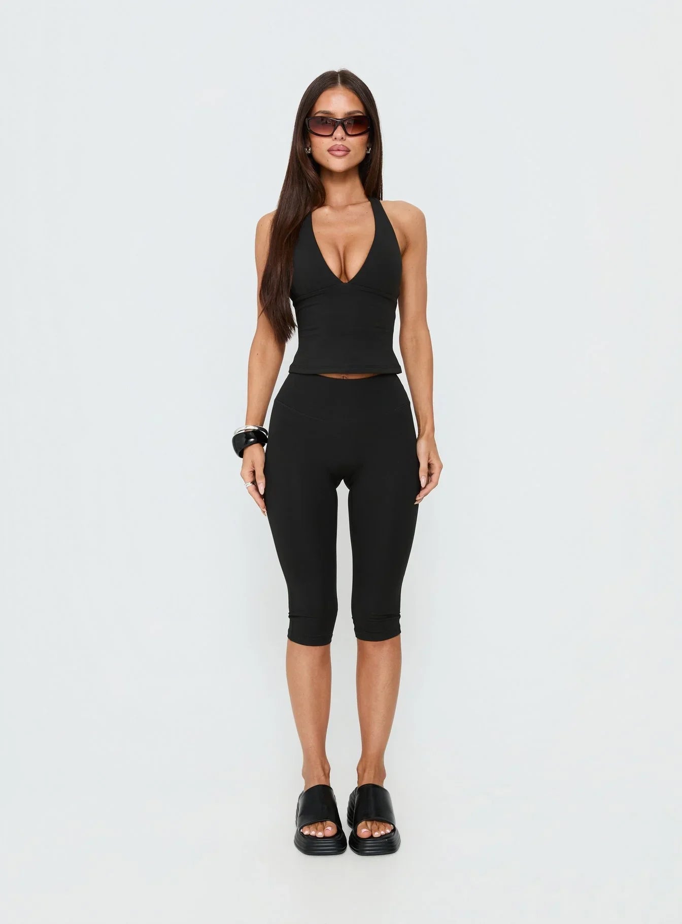 Habitual Active Longline Plunge Neck Tank Top Black