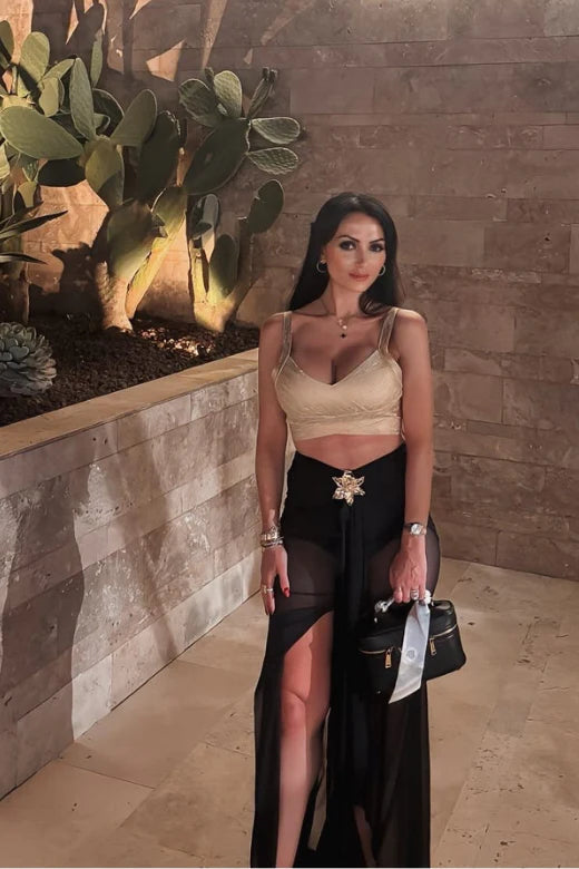 Ang Bandage Leather Crop Top Gold