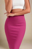 Pencil High Waist Bandage Knee Length Skirt Magenta Pink