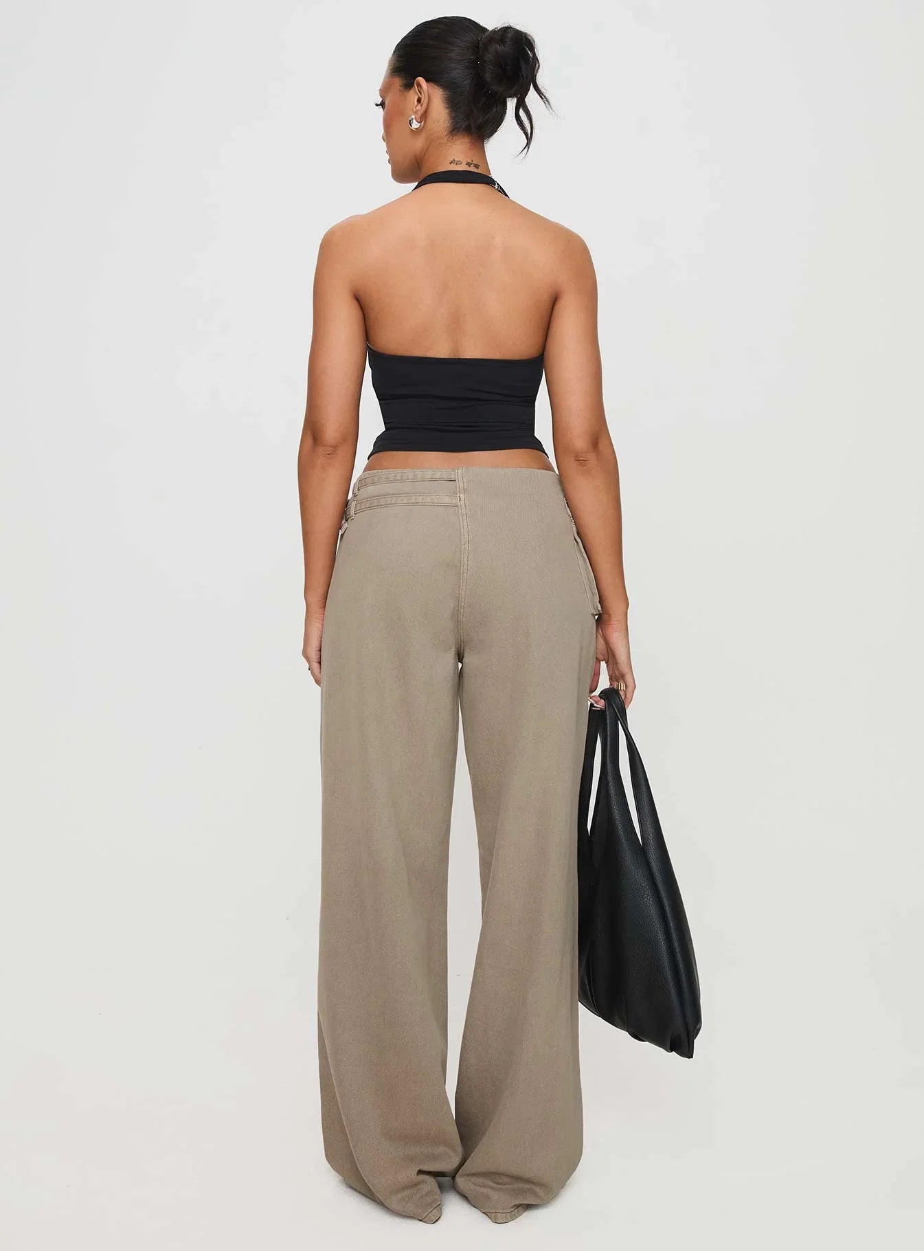 Paltrow Mid Rise Wide Leg Cargo Jeans Washed Brown Petite