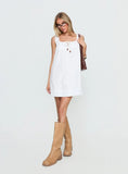 Barbel Square Neck Tie Detail Mini Dress White