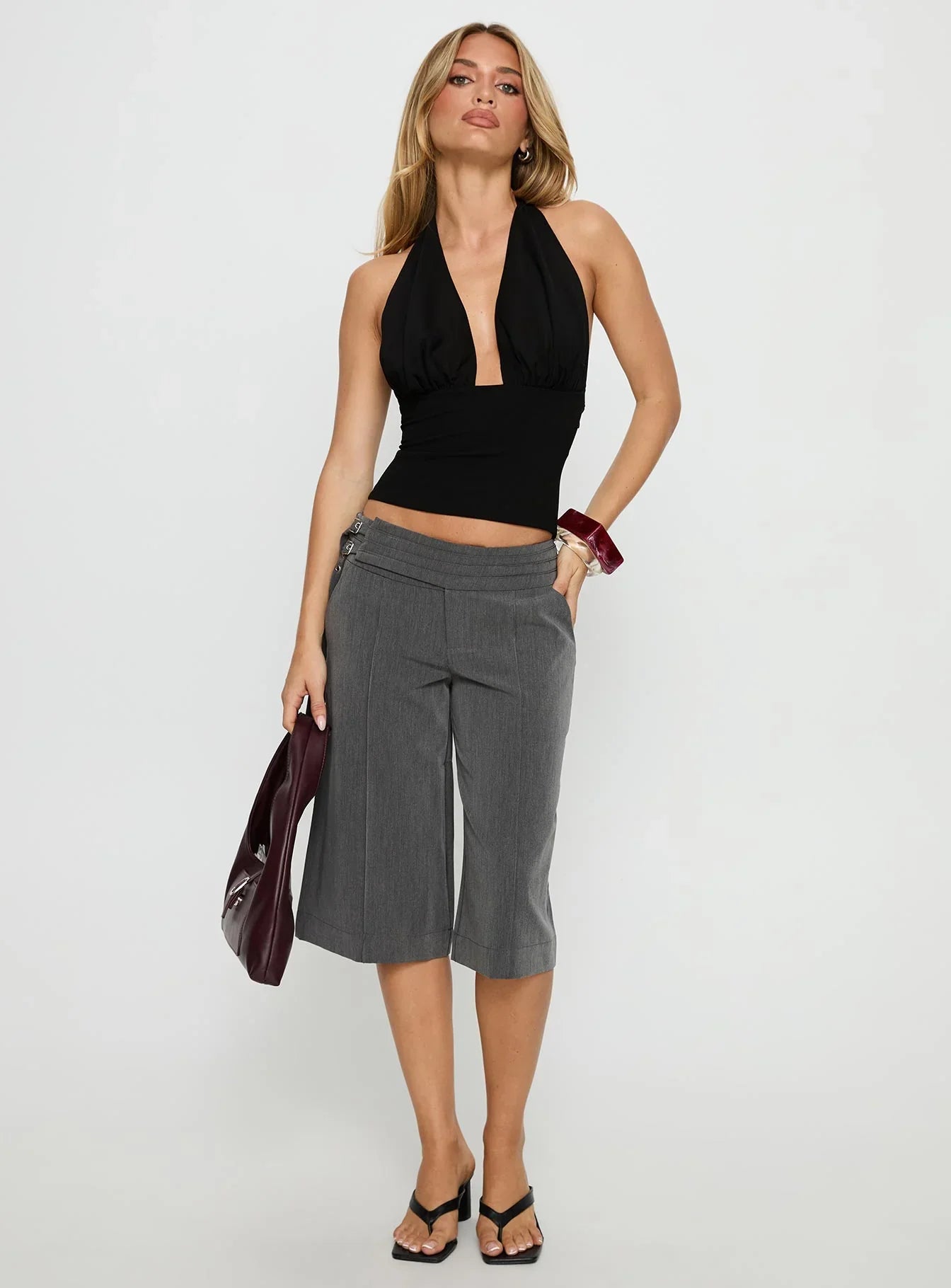 Rakelle 3 4 Tailored Shorts Dark Grey