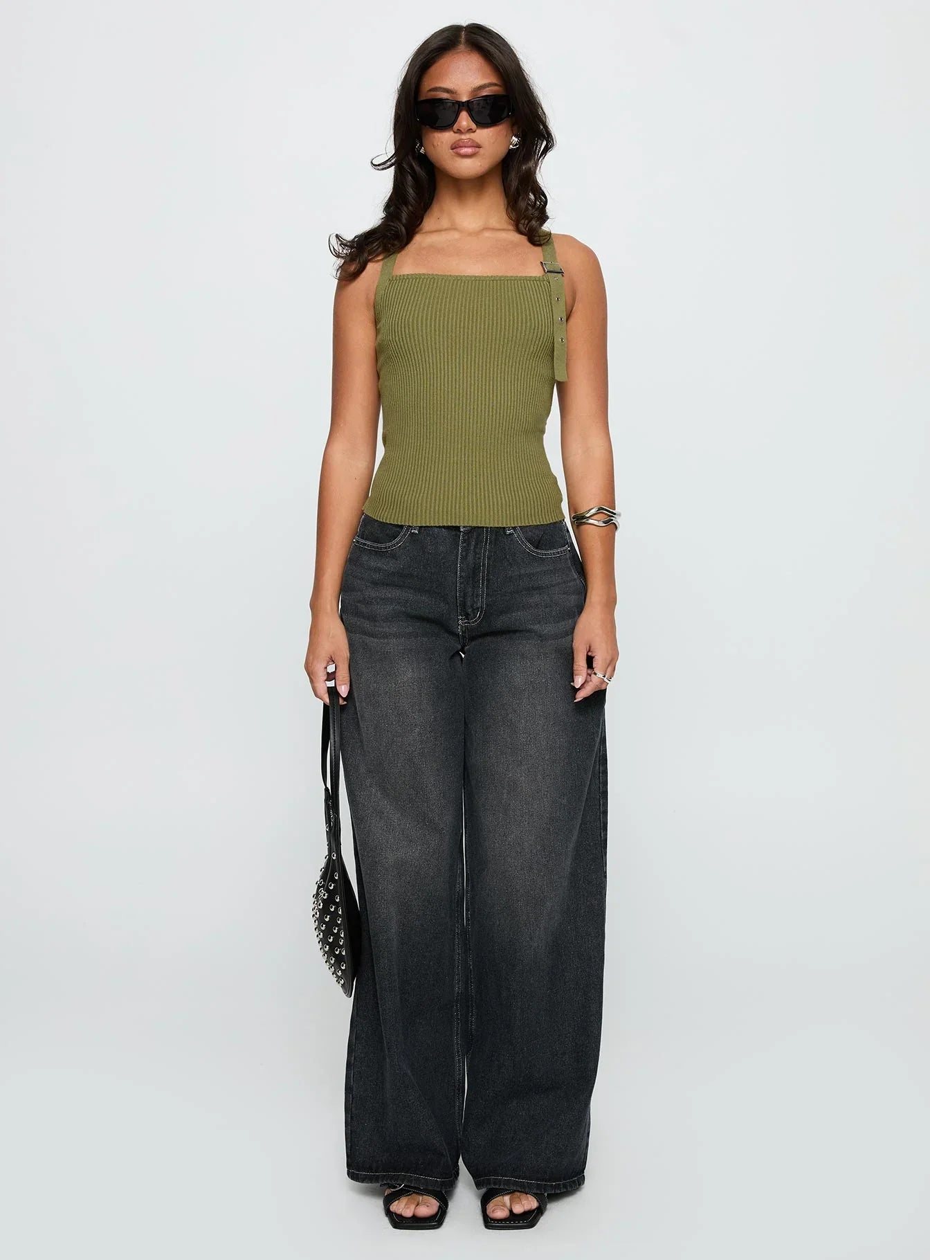 Bare It All Buckle Detail Top Green
