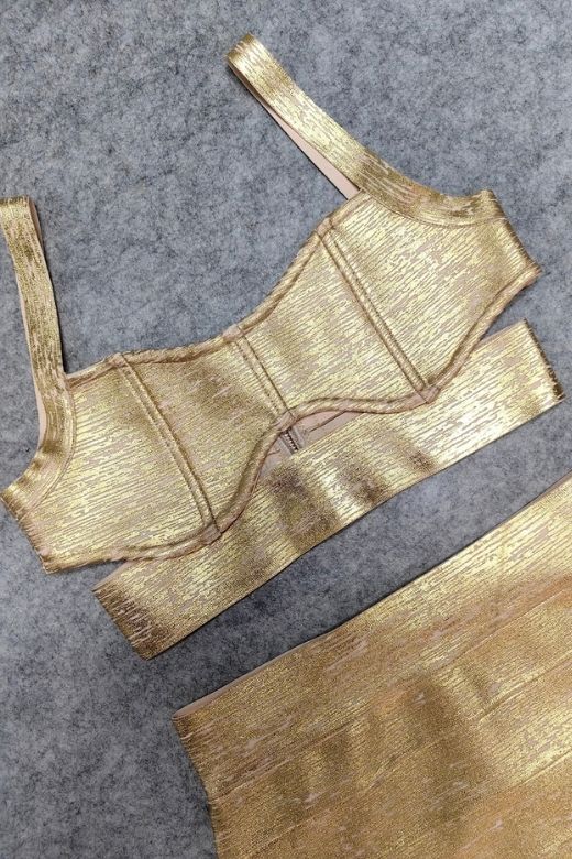 Selene Bandage Crop Top and Midi Skirt Set Gold