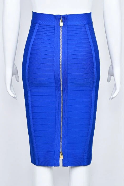 Pencil Bandage Knitted Knee Length Skirt Royal Blue