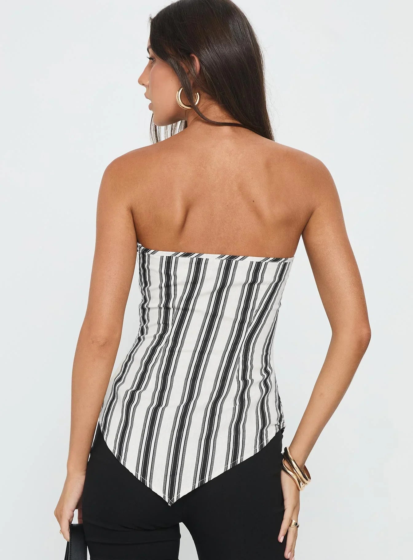 Palo Alto Strapless Scarf Top Black White Stripe