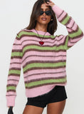 Maysie Crew Neck Knit Sweater Green Pink