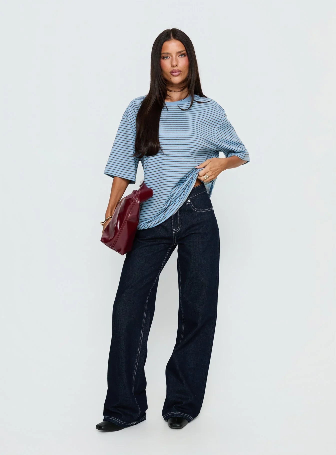 Kaitlan Short Sleeve Tee Blue Stripe