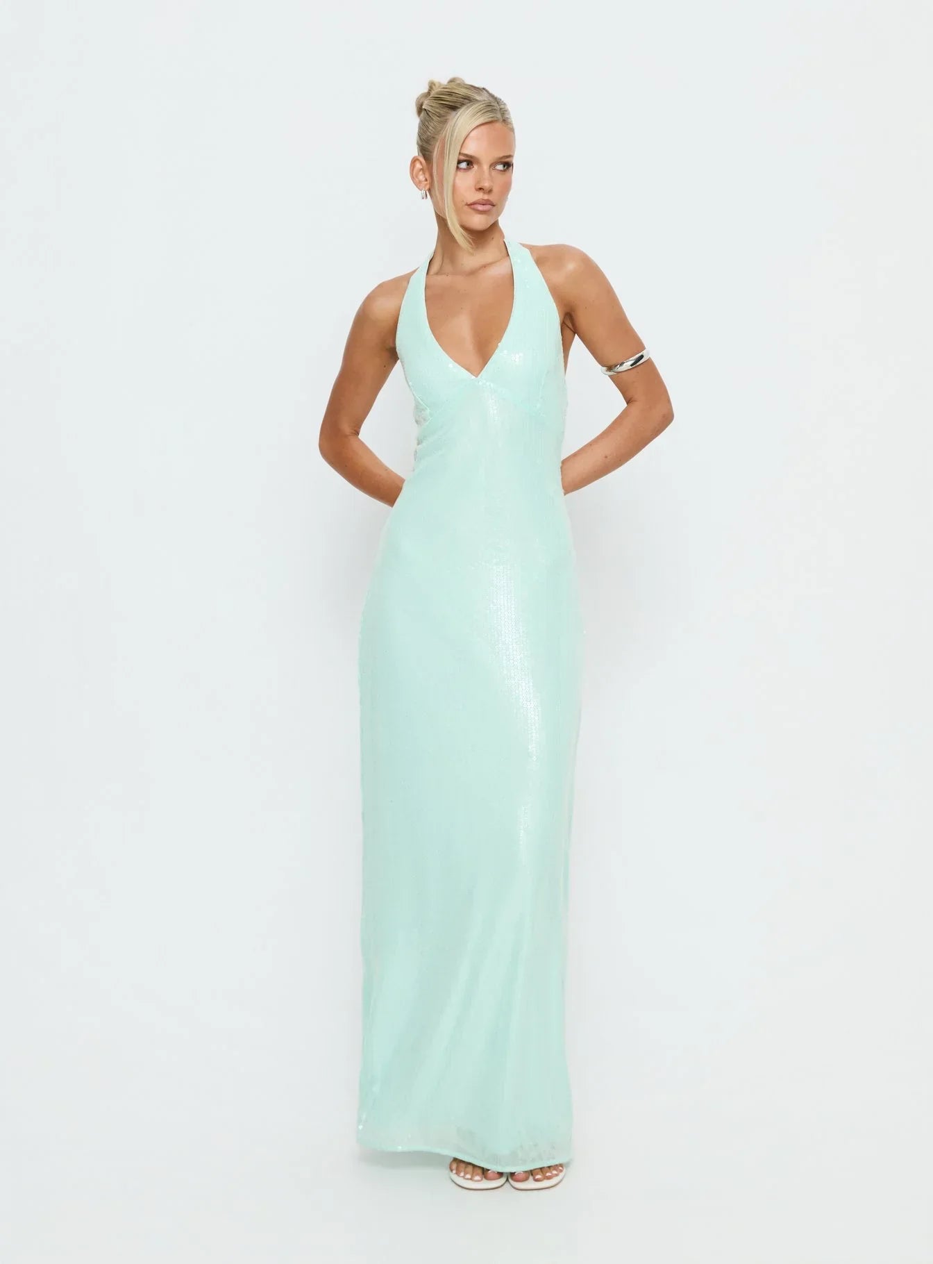 Isanna Halter Sequin Maxi Dress Jelly Mint