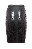 High Waist Leather Pencil Skirt Mini Length Crocodile Black