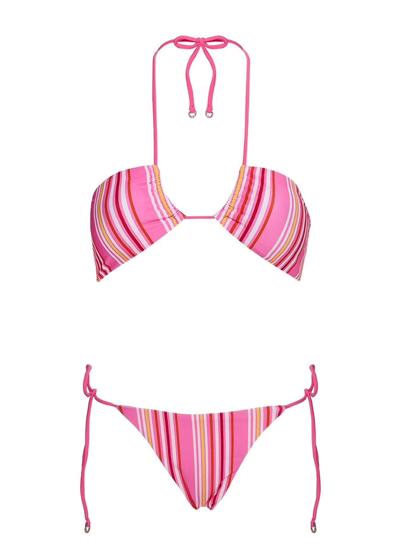 Fluera High Side Tie Bikini Bottoms Pink Stripe