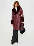 Brooklyn Faux Leather Longline Coat Burgundy