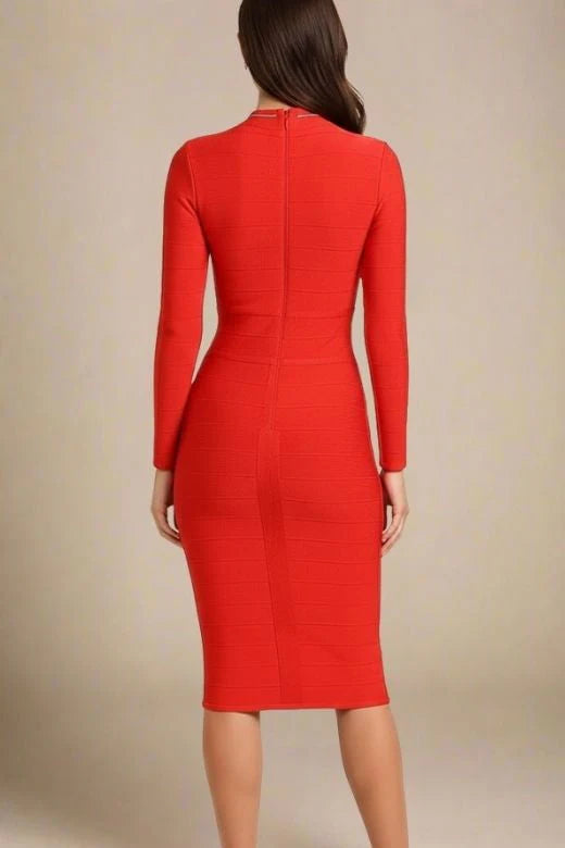 Brooke Long Sleeve Bandage Midi Dress Lipstick Red