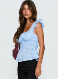 Marnee Babydoll Shirred Top Blue Gingham