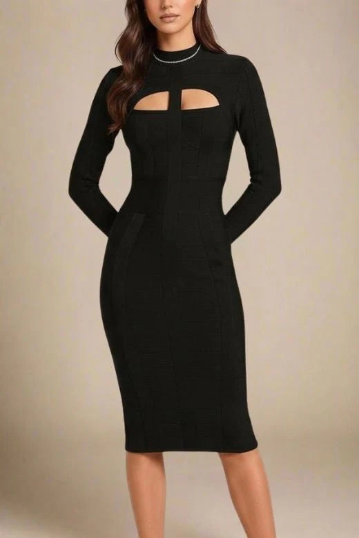 Brooke Long Sleeve Bandage Midi Dress Classic Black
